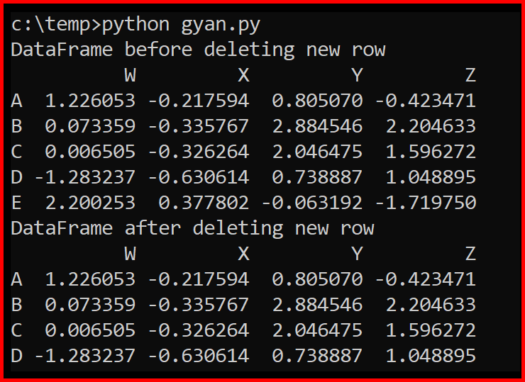 Picture showing the output of how to delete rows from DataFrame in pandas